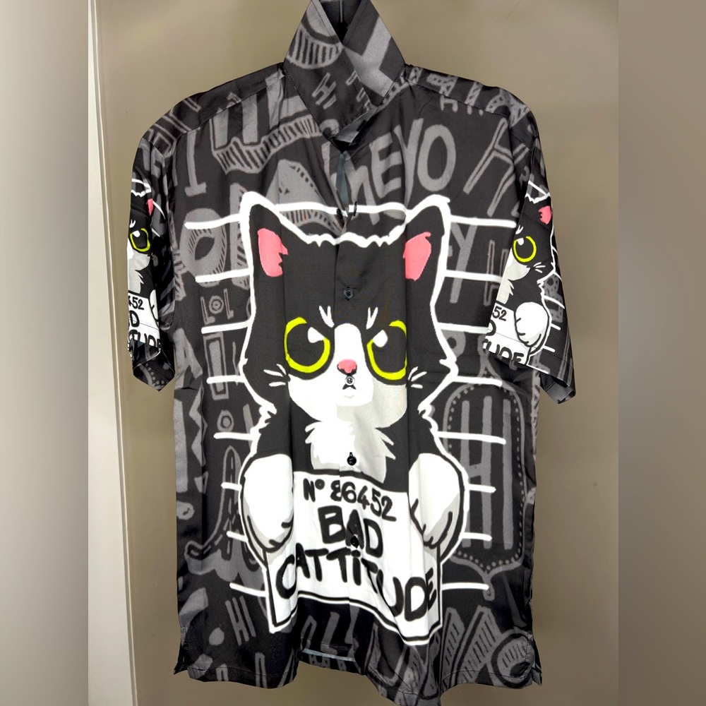 All Over Print Bad Cattitude Buttons Up Shirt